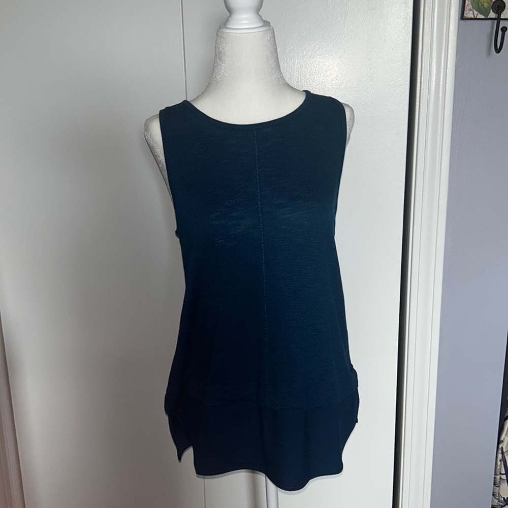 Dark teal tunic J Crew. With a thick chiffon on the bottom